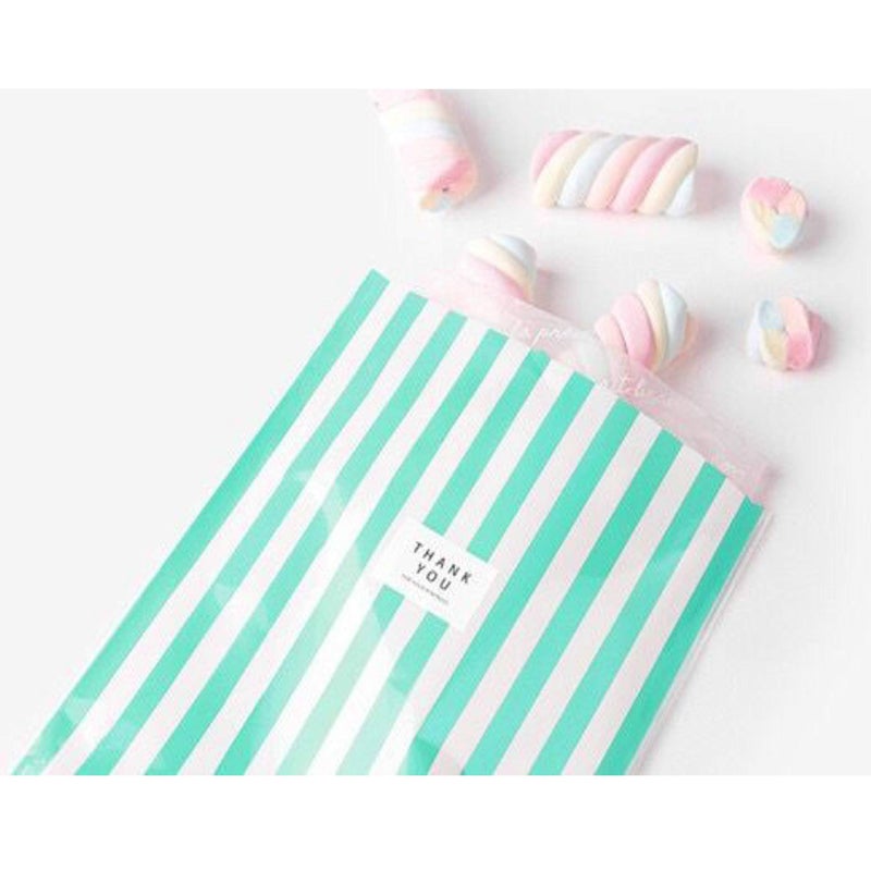AWESON PARTY Clear Plastic Cellophane Treat Bags - Turquoise White Stripes Party Favors Cello Bags Wedding Baby Shower Birthday Party Cookie Candy Treat Favors Bags, 100pc - Image 4